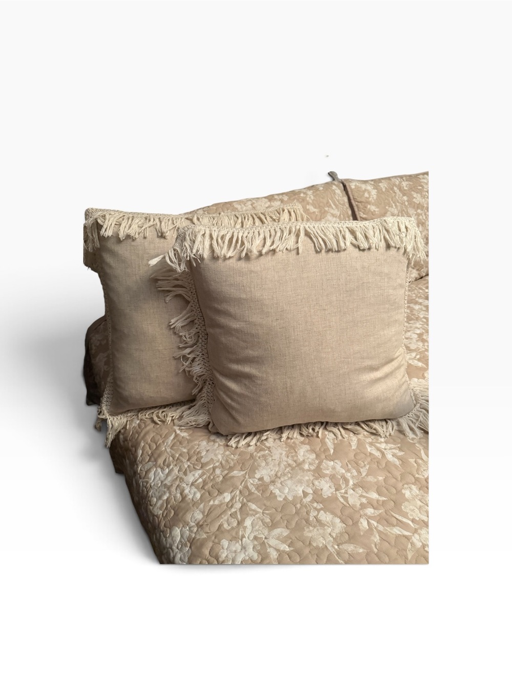 Down Filled Neutral Fringe Decorative Throw Pillow Set - Beige